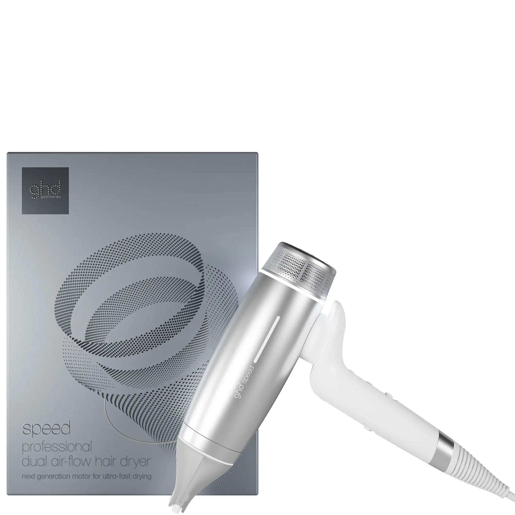 ghd speed hairdryer silver white