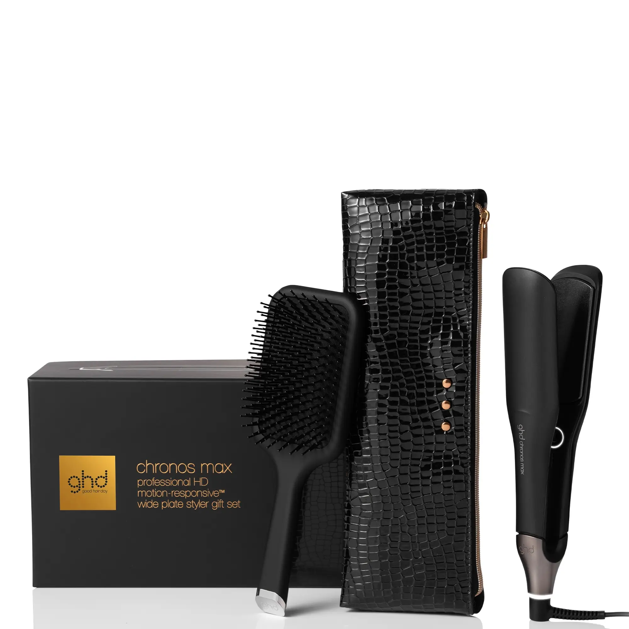 ghd Chronos Max styler gift set with paddle brush and styler bag