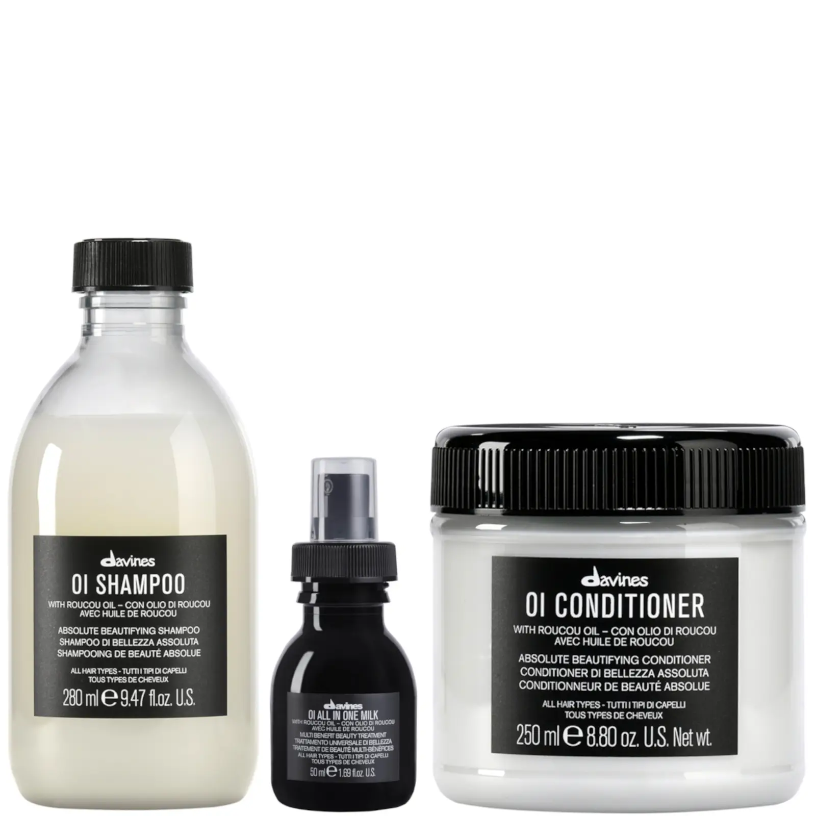 Davines OI Shampoo, Conditioner and OI Milk 50ml